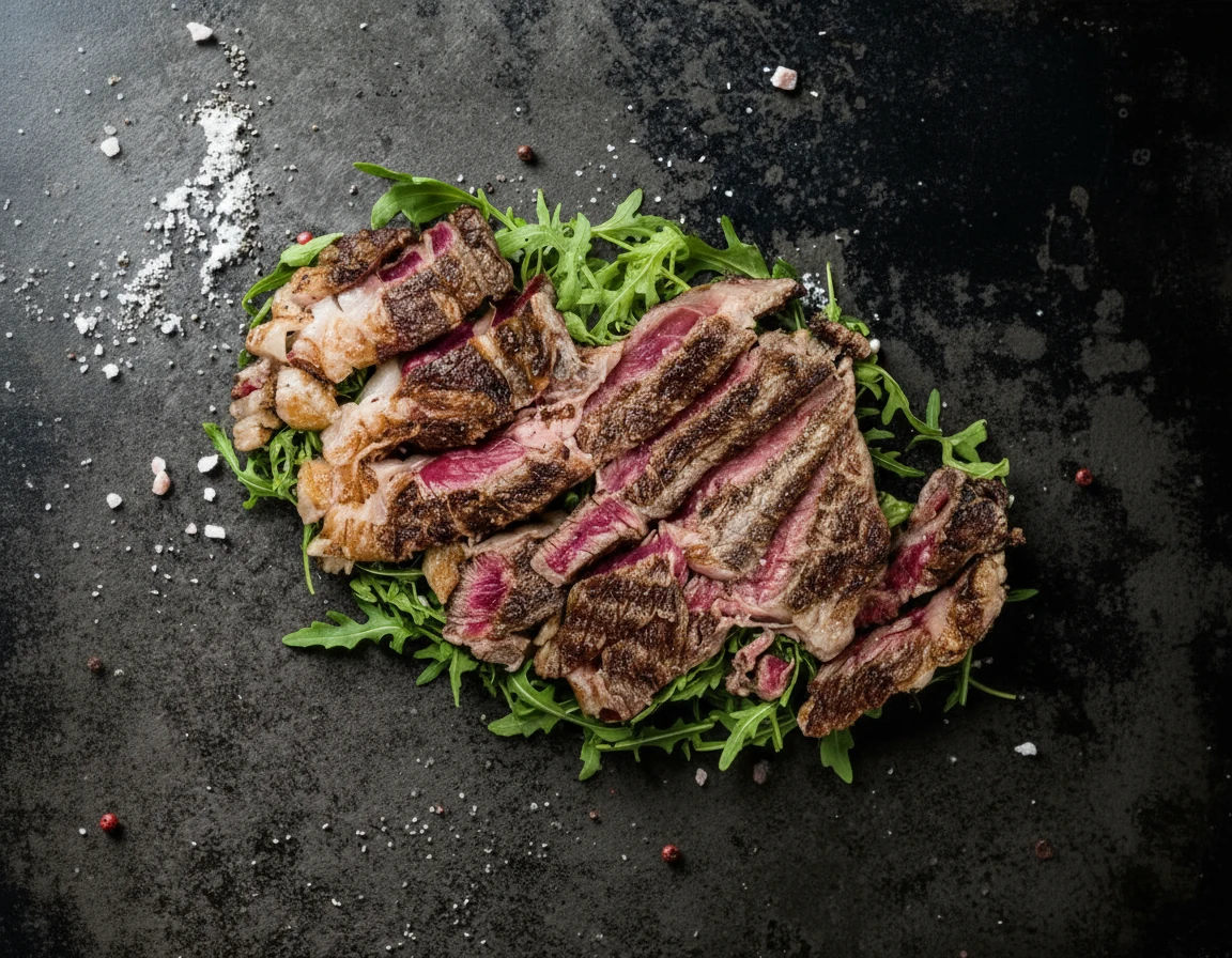 Sliced meat on a wooden board