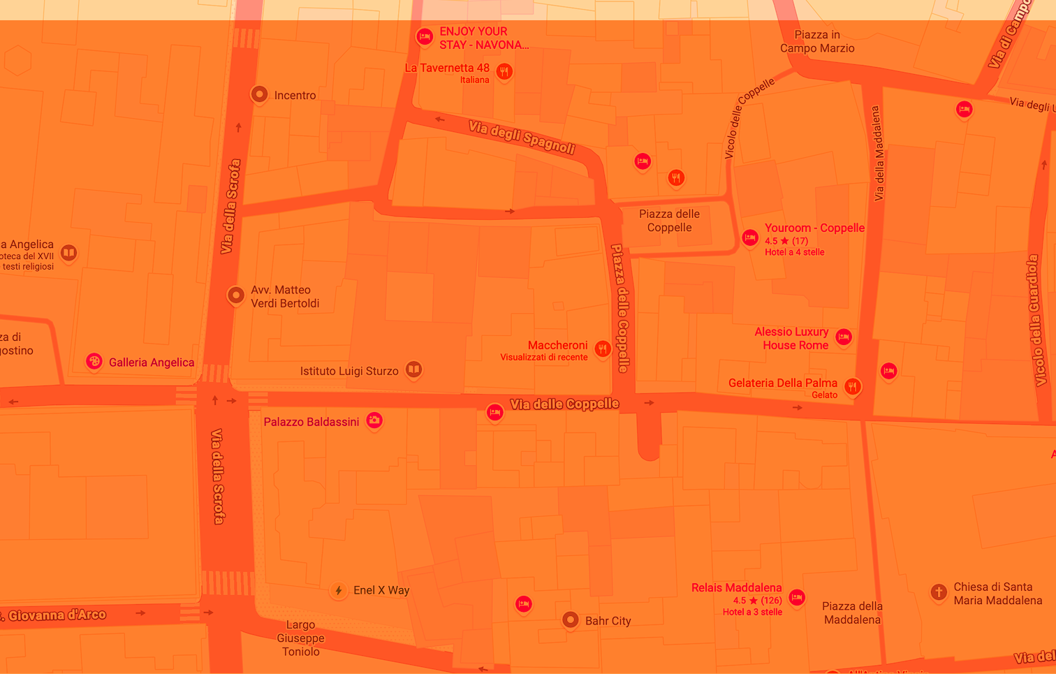 Map of the area around Piazza delle Coppelle in Rome